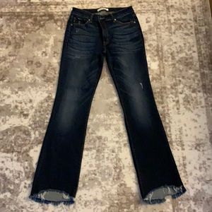 LIKE NEW KanCan jeans—flare, frayed bottom, very lightly distressed. Size 9/28
